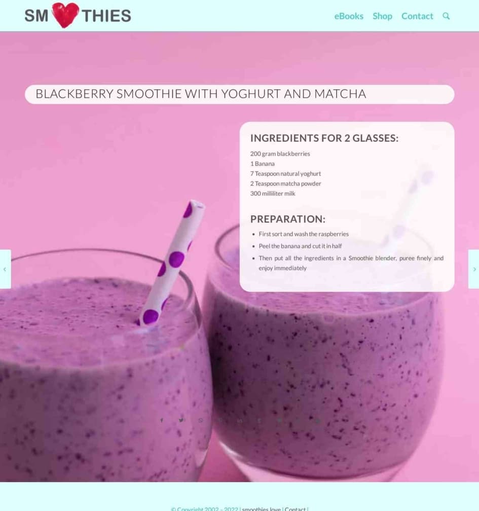 Blackberry Smoothie with yoghurt and matcha Smoothies Love