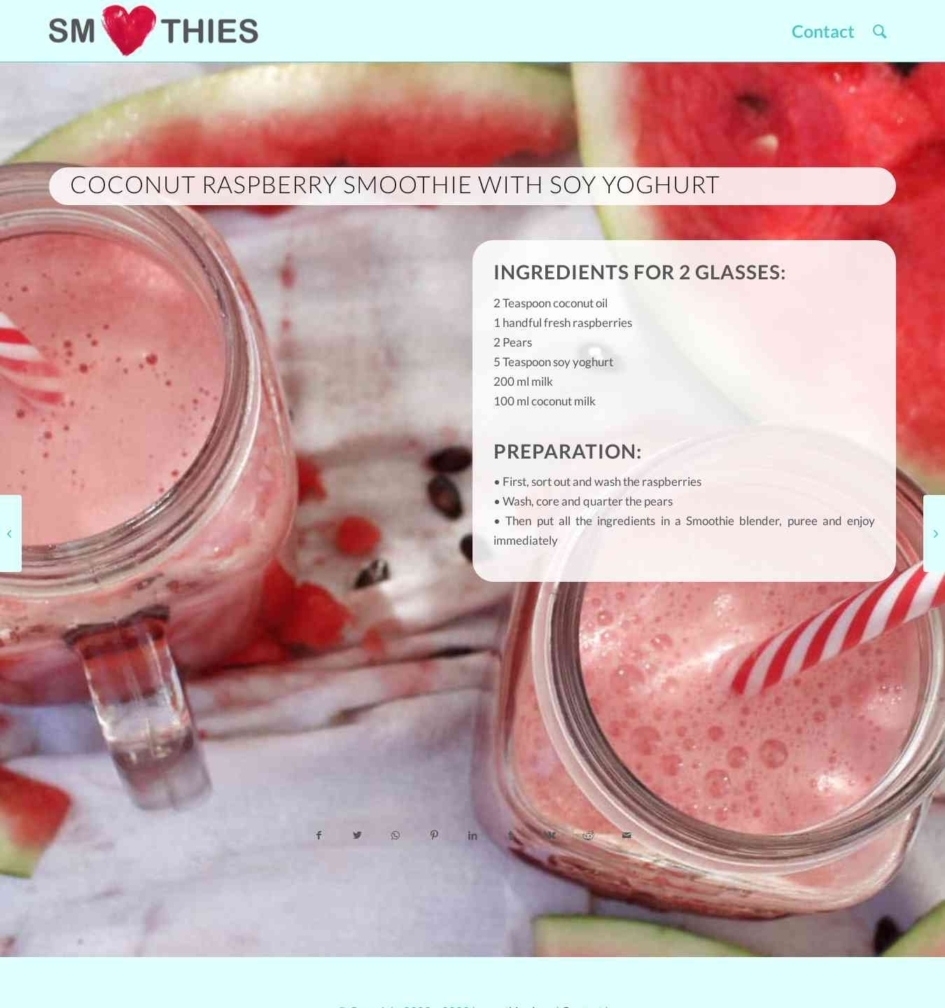 Coconut raspberry Smoothie with soy yoghurt Smoothies Love